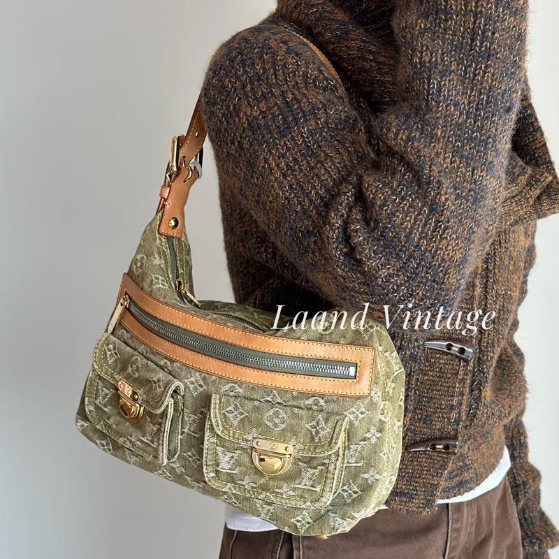 LV M95213 Baggy PM 稀有限量抹茶綠單寧牛仔曼哈頓釦肩背包-33