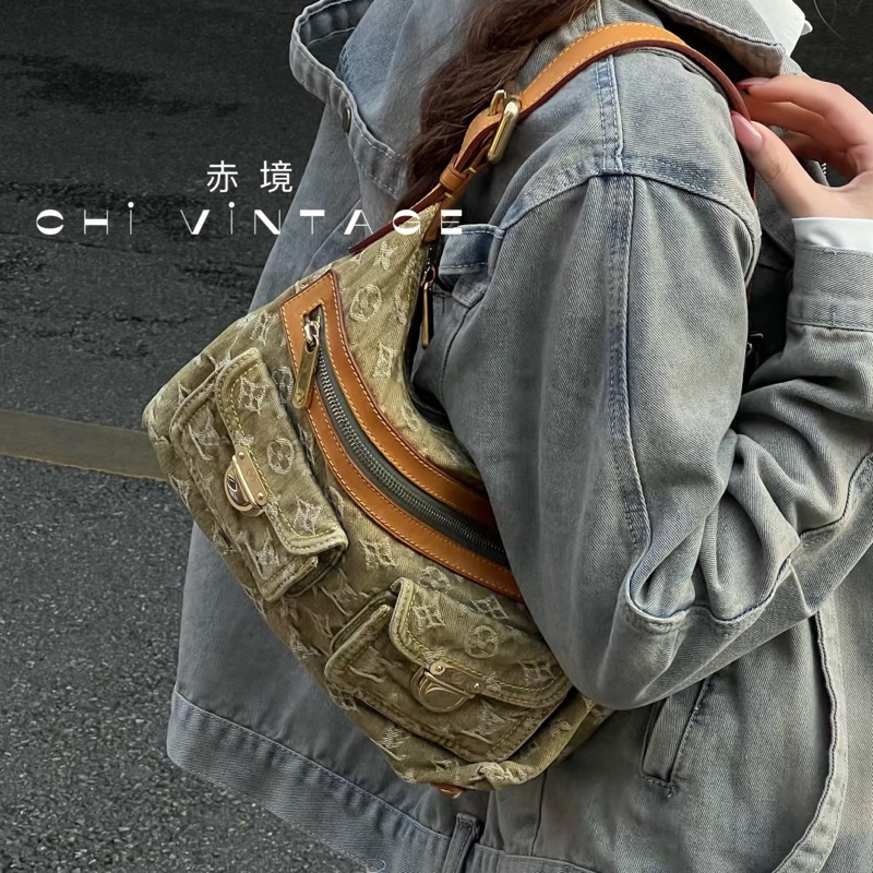 LV M95213 Baggy PM 稀有限量抹茶綠單寧牛仔曼哈頓釦肩背包-38