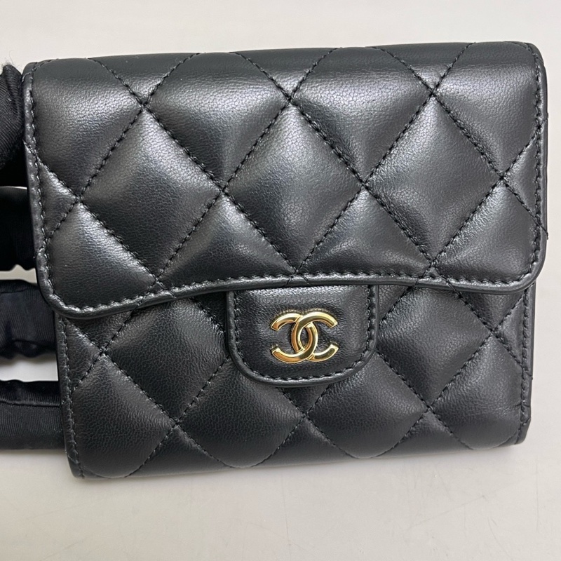 Chanel香奈兒CF黑金全皮菱格短款錢包 尺寸12×10 附件全套 鐳射25 。-6