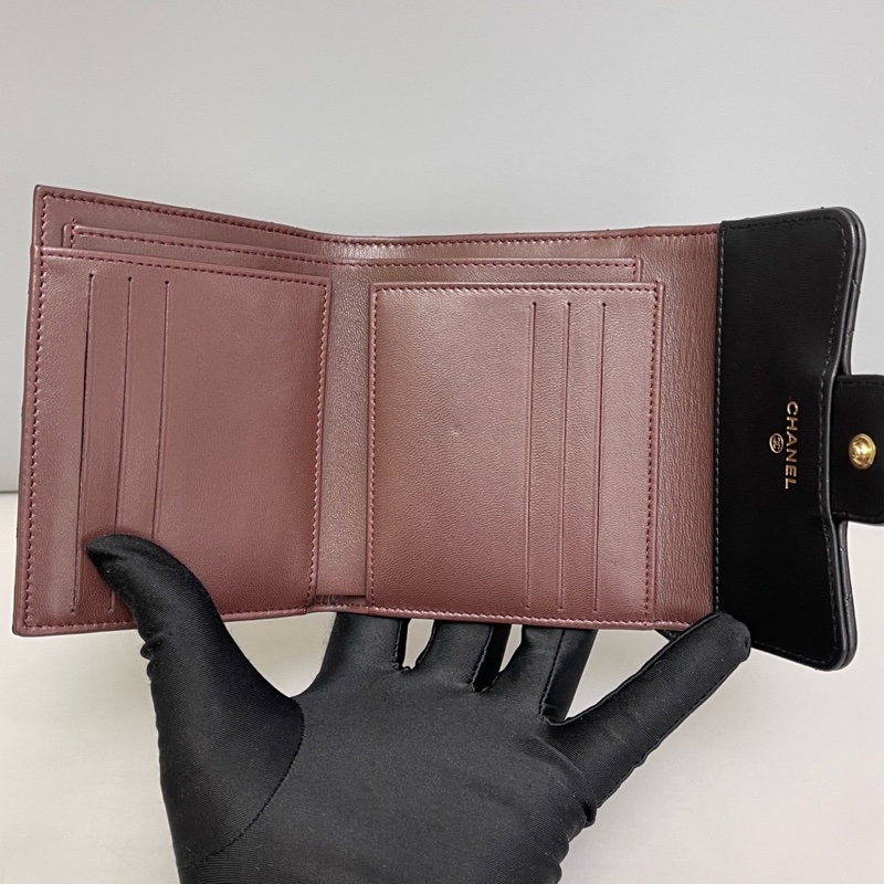 Chanel香奈兒CF黑金全皮菱格短款錢包 尺寸12×10 附件全套 鐳射25 。-7