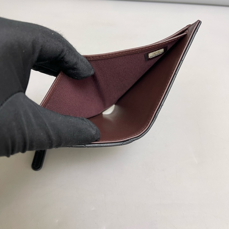 Chanel香奈兒CF黑金全皮菱格短款錢包 尺寸12×10 附件全套 鐳射25 。-8