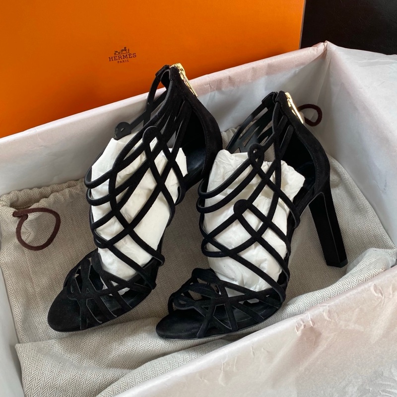 閒置新未使用 hermes愛馬仕oran黑色高跟涼鞋 36碼-0