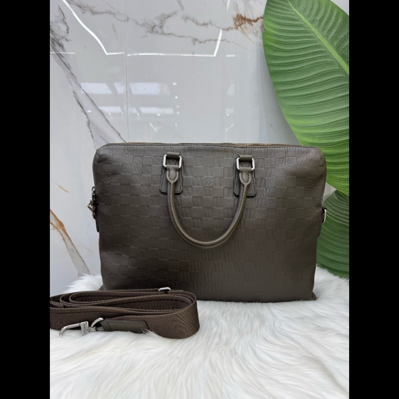 Louis Vuitton深灰色棋盤格公文包手提包單肩斜挎包-0