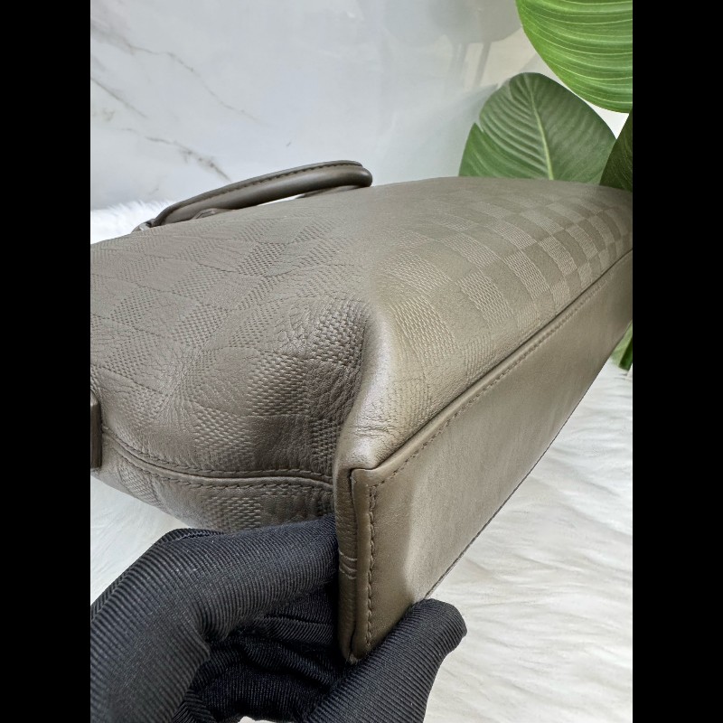 Louis Vuitton深灰色棋盤格公文包手提包單肩斜挎包-9