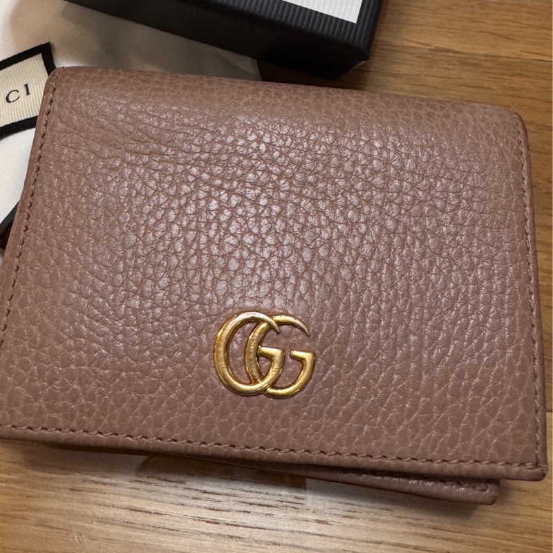 GUCCI 經典GG Marmont系列 三折式皮夾短夾 淺棕色/裸色-0
