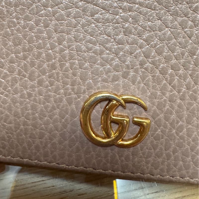 GUCCI 經典GG Marmont系列 三折式皮夾短夾 淺棕色/裸色-4