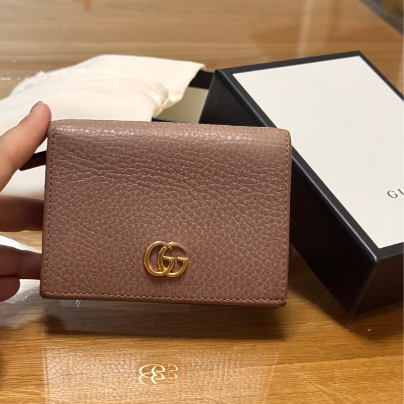 GUCCI 經典GG Marmont系列 三折式皮夾短夾 淺棕色/裸色-6