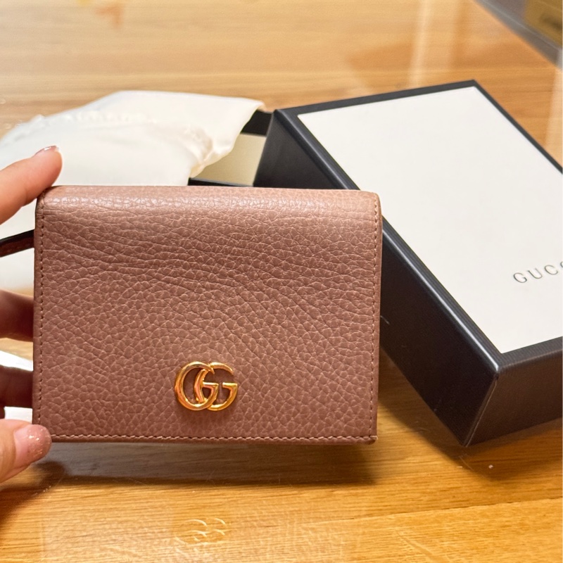 GUCCI 經典GG Marmont系列 三折式皮夾短夾 淺棕色/裸色-7