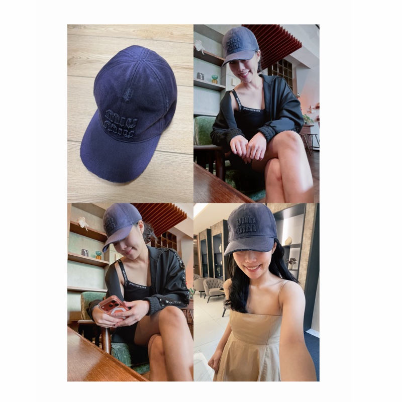 Miumiu棒球帽 褪色刷舊風 深紫色-0