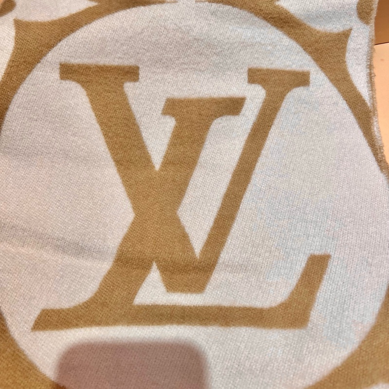 LV  圍巾路易威登「有購證」LOUISVUITTON粉色米黃色雙面圍巾-2