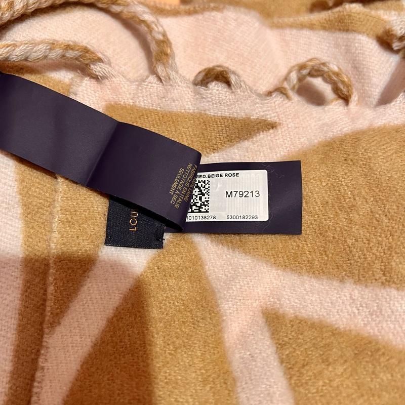 LV  圍巾路易威登「有購證」LOUISVUITTON粉色米黃色雙面圍巾-8