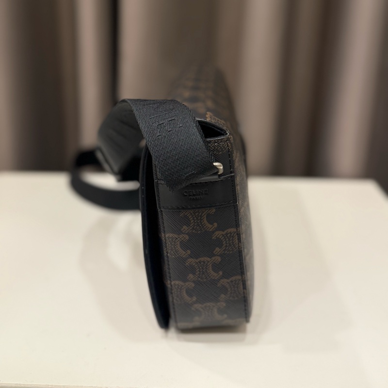 Celine 經典Triomphe帆布小牛皮翻蓋斜背郵差包-2