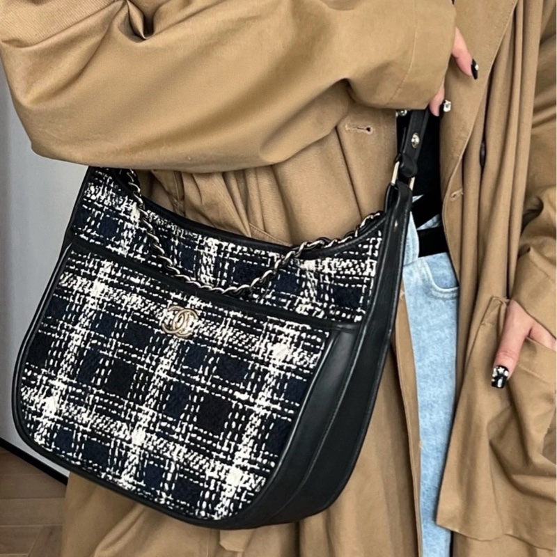 ✨Chanel 格紋嬉皮士 3way hobo 99新🤍-0