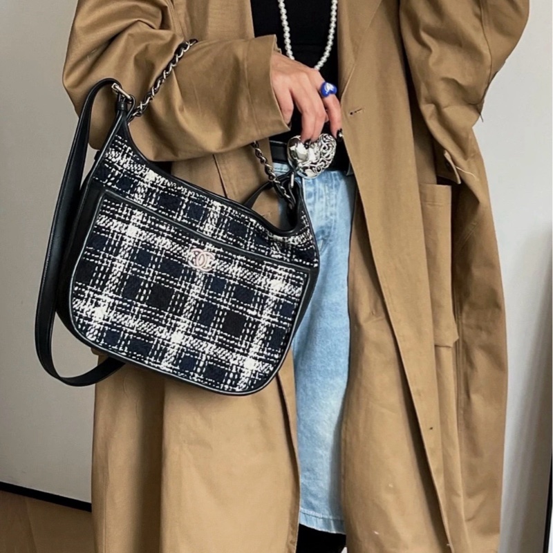✨Chanel 格紋嬉皮士 3way hobo 99新🤍-3