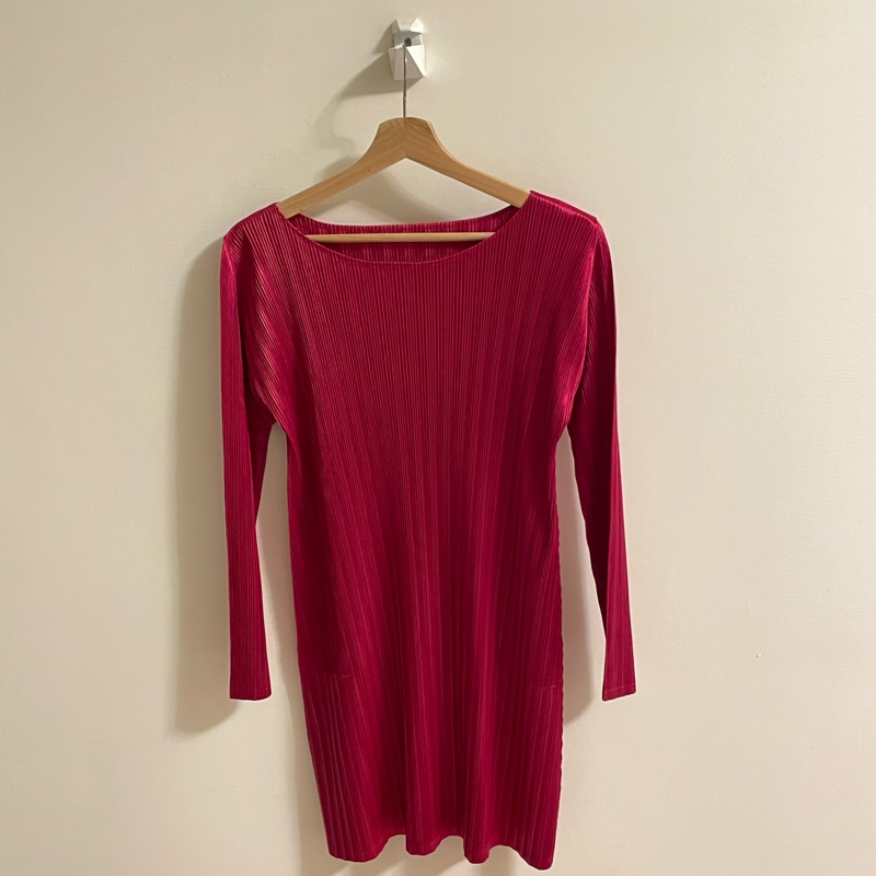 ▪️富貴選物FUGUEI▪️PP  三宅一生 紅寶石 緞面長袖洋裝-4