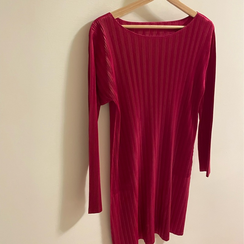 ▪️富貴選物FUGUEI▪️PP  三宅一生 紅寶石 緞面長袖洋裝-5