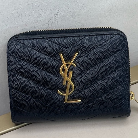 聖羅蘭 經典信豐錢包，黑色絎縫牛皮，金色logo裝飾  🈚附件