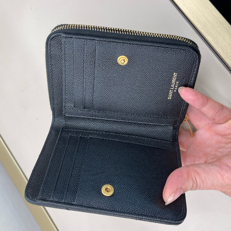 聖羅蘭 經典信豐錢包，黑色絎縫牛皮，金色logo裝飾  🈚附件-8
