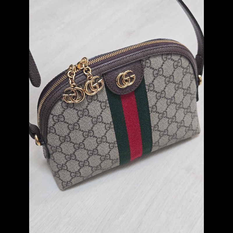 GUCCI 經典Ophidia GG Logo綠紅綠織帶 肩背包 貝殼包-4