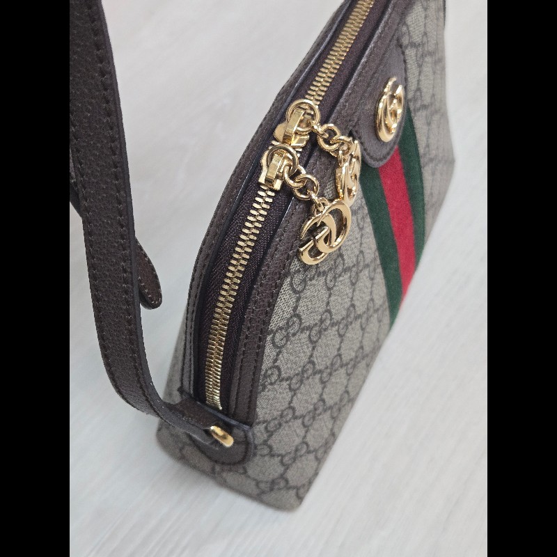 GUCCI 經典Ophidia GG Logo綠紅綠織帶 肩背包 貝殼包-5