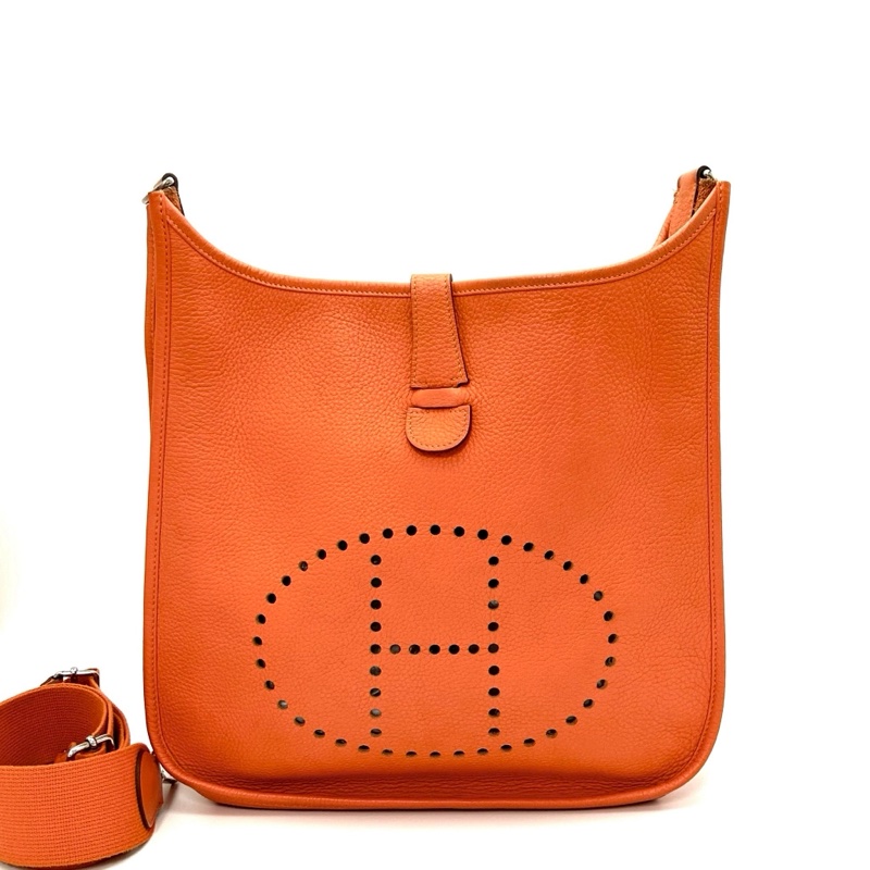 日常實用款💯Hermes愛馬仕火焰橙銀扣evelyne伊芙琳29單肩斜挎包-4