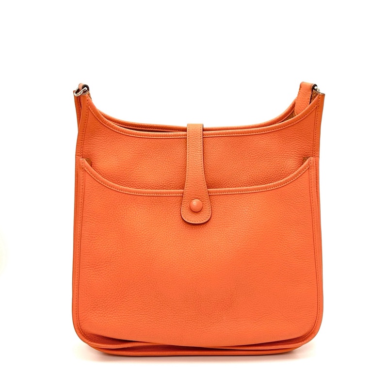 日常實用款💯Hermes愛馬仕火焰橙銀扣evelyne伊芙琳29單肩斜挎包-5