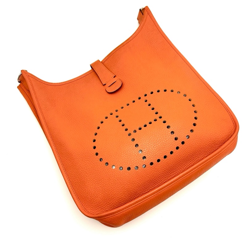日常實用款💯Hermes愛馬仕火焰橙銀扣evelyne伊芙琳29單肩斜挎包-7
