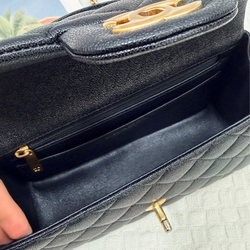 Chanel coco20 黑荔枝牛皮金扣-6