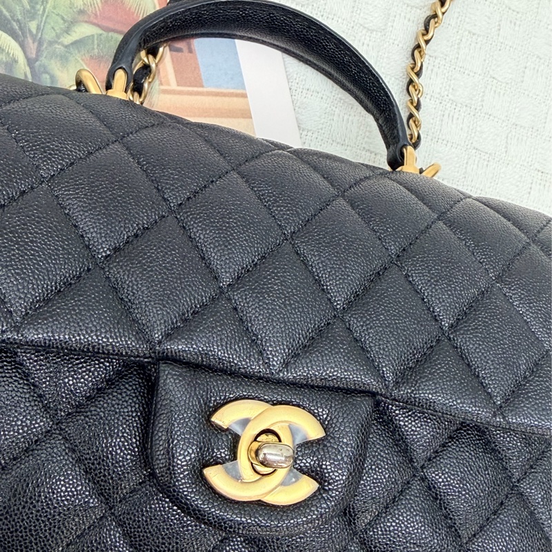 Chanel coco20 黑荔枝牛皮金扣-7