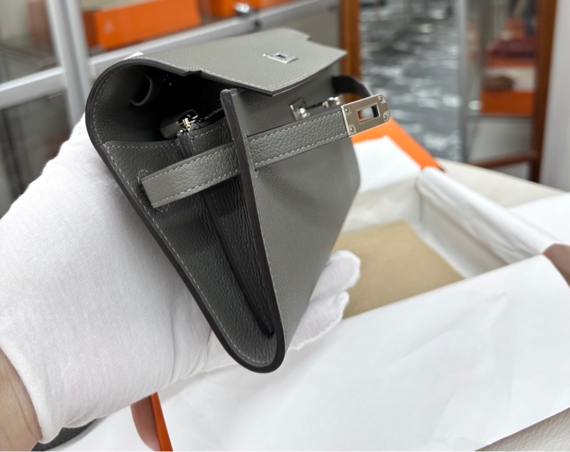 🌈Hermes🧡Kelly to go🧡OL積雨雲灰銀扣🌈全新閑置🌈Evercolor皮🌟Stamp W🌟有盒🧡kellytogo🌟kelly🌟wallet🌟愛馬仕🌟-7