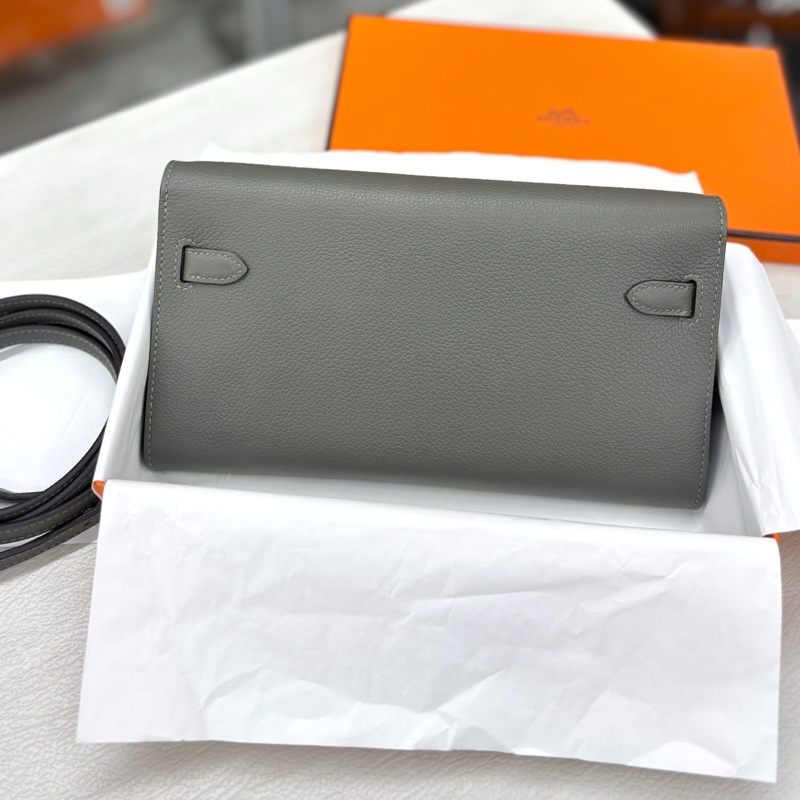 🌈Hermes🧡Kelly to go🧡OL積雨雲灰銀扣🌈全新閑置🌈Evercolor皮🌟Stamp W🌟有盒🧡kellytogo🌟kelly🌟wallet🌟愛馬仕🌟-8