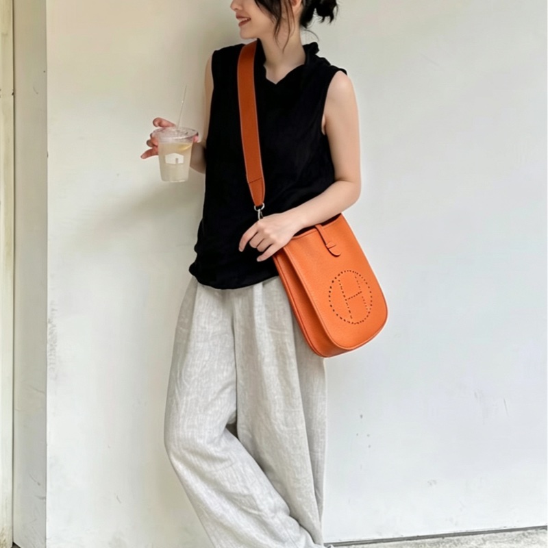 HERMES愛馬仕Evelyne伊芙琳29火焰橙銀扣單肩斜挎包👜-9