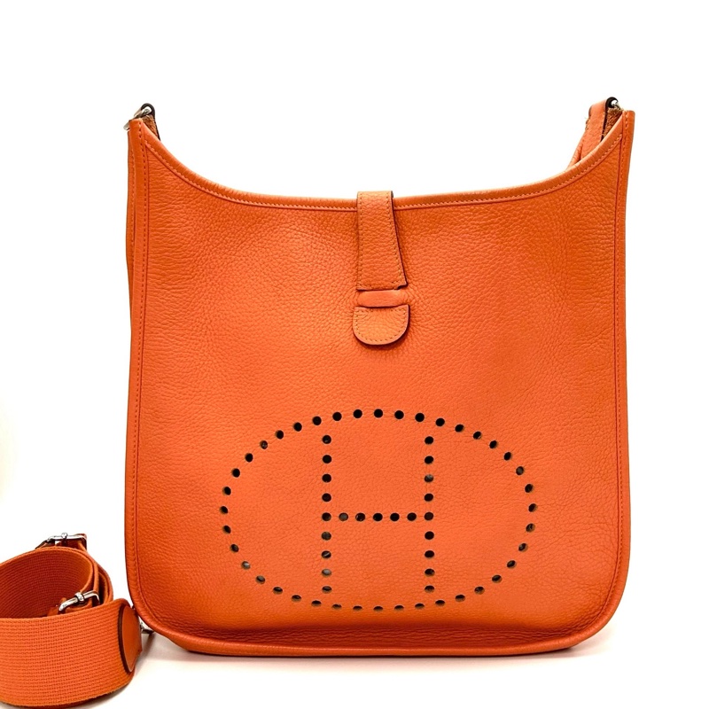 HERMES愛馬仕Evelyne伊芙琳29火焰橙銀扣單肩斜挎包👜-11