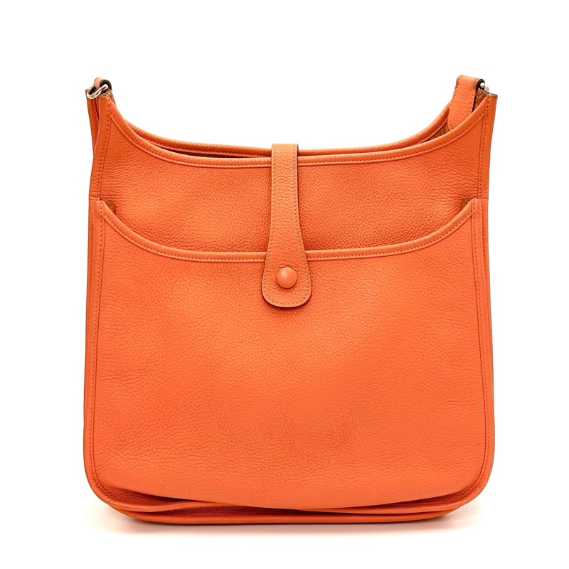 HERMES愛馬仕Evelyne伊芙琳29火焰橙銀扣單肩斜挎包👜-12