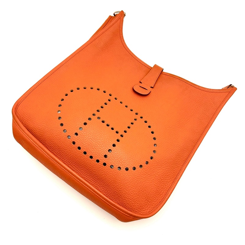 HERMES愛馬仕Evelyne伊芙琳29火焰橙銀扣單肩斜挎包👜-13