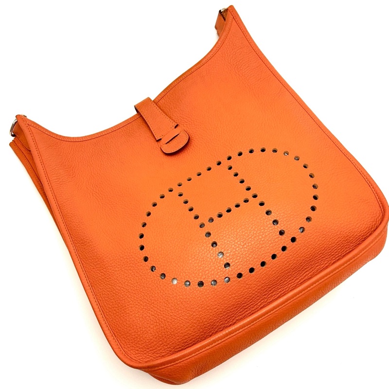 HERMES愛馬仕Evelyne伊芙琳29火焰橙銀扣單肩斜挎包👜-14
