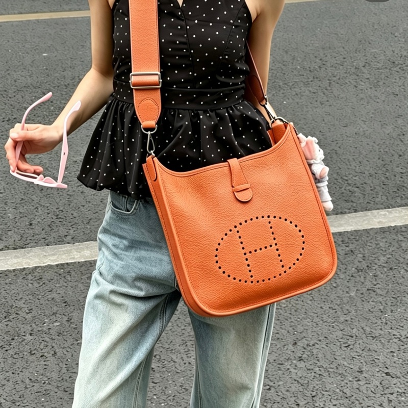 HERMES愛馬仕Evelyne伊芙琳29火焰橙銀扣單肩斜挎包👜-19