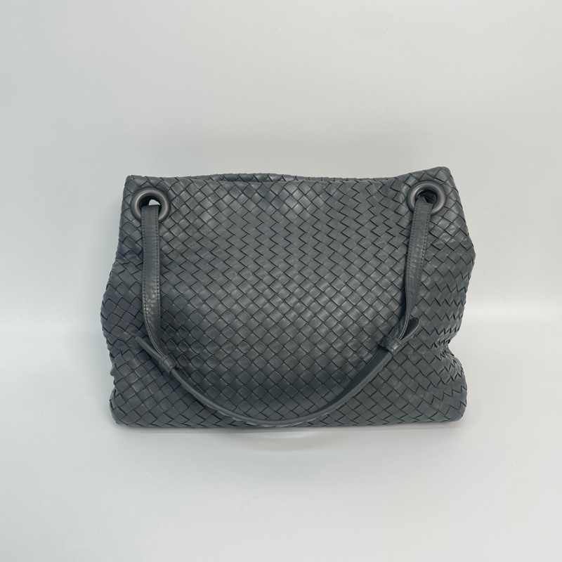 BV/葆蝶家 灰色編織雙橋單肩包 手提包 底長32cm-0