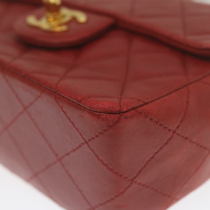 【日本直送】香奈兒迷你絎縫鏈條翻蓋手提包，羊皮材質，紅色金色雙C標誌，正品編號hs688M-14