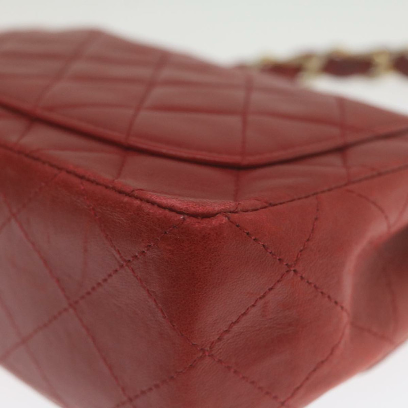 【日本直送】香奈兒迷你絎縫鏈條翻蓋手提包，羊皮材質，紅色金色雙C標誌，正品編號hs688M-16