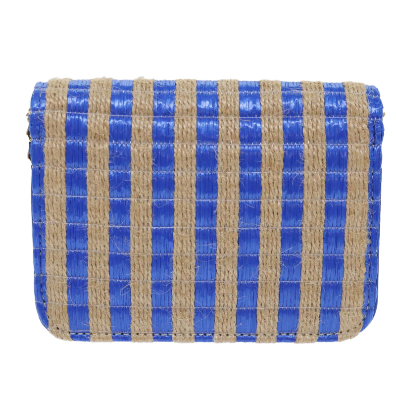 【日本直送】香奈兒鏈單背包 拉菲草編織 藍色 米色 CC 標誌 正品 51139SV-1