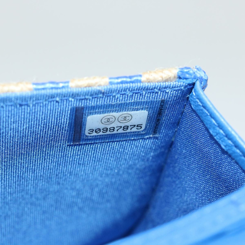 【日本直送】香奈兒鏈單背包 拉菲草編織 藍色 米色 CC 標誌 正品 51139SV-10