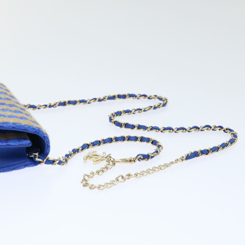 【日本直送】香奈兒鏈單背包 拉菲草編織 藍色 米色 CC 標誌 正品 51139SV-13