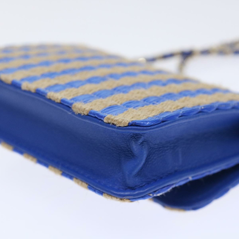 【日本直送】香奈兒鏈單背包 拉菲草編織 藍色 米色 CC 標誌 正品 51139SV-16