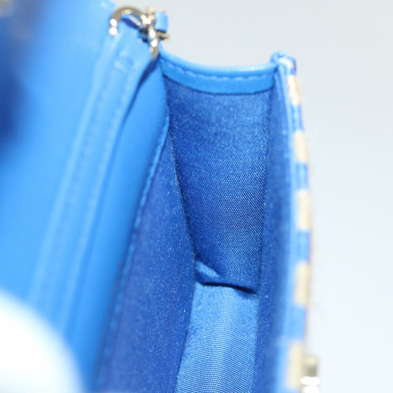 【日本直送】香奈兒鏈單背包 拉菲草編織 藍色 米色 CC 標誌 正品 51139SV-20