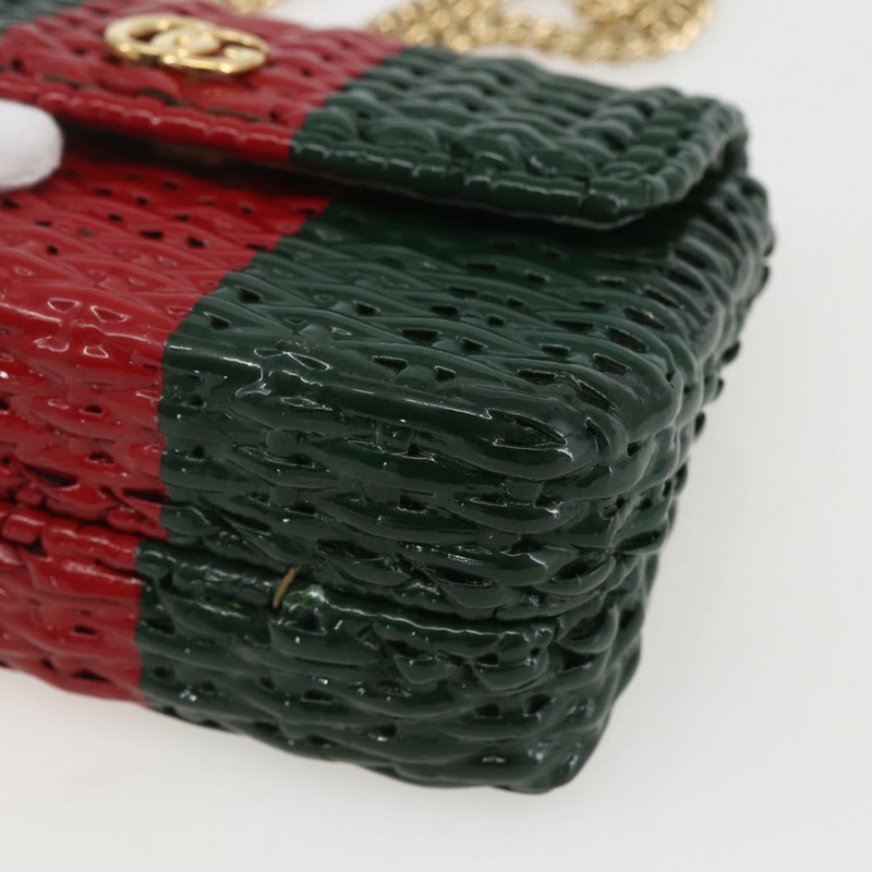 【日本直送】GUCCI 藤編鏈條織帶雪莉酒系列手提包 木紋 紅綠 524829 正品 157665SAV-7