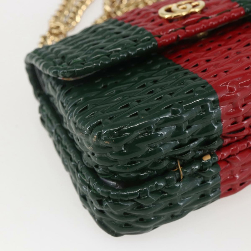 【日本直送】GUCCI 藤編鏈條織帶雪莉酒系列手提包 木紋 紅綠 524829 正品 157665SAV-14
