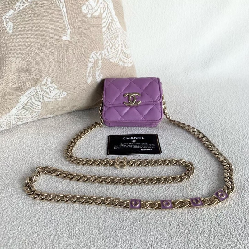 Chanel coco琺瑯鏈條mini woc鏈條包 糖果紫 淡金扣 羊皮 10*9*5 9新 配件塵袋保卡-1