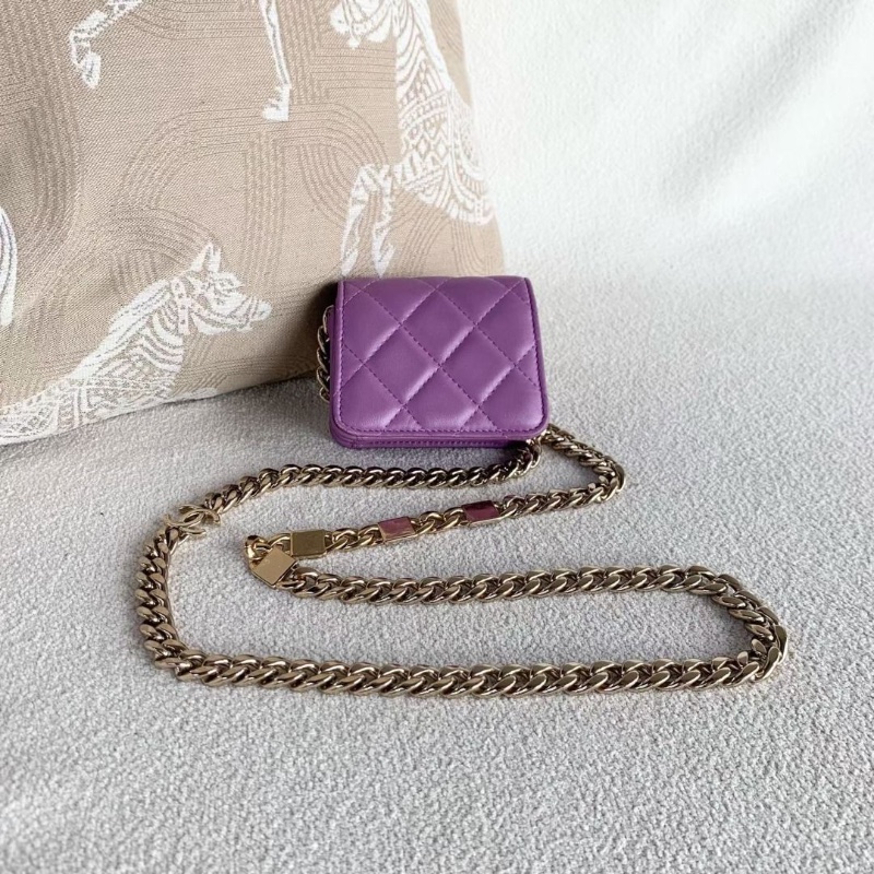 Chanel coco琺瑯鏈條mini woc鏈條包 糖果紫 淡金扣 羊皮 10*9*5 9新 配件塵袋保卡-2