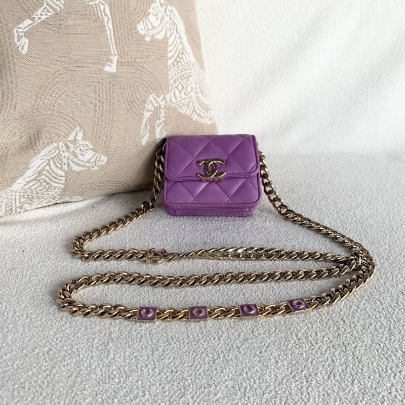 Chanel coco琺瑯鏈條mini woc鏈條包 糖果紫 淡金扣 羊皮 10*9*5 9新 配件塵袋保卡-3
